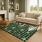 8' X 10' Green Black And Ivory Gingham Washable Area Rug With UV Protection