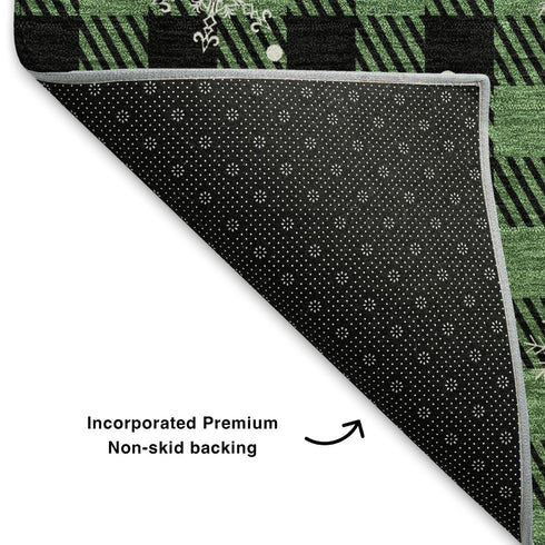 8' X 10' Green Black And Ivory Gingham Washable Area Rug With UV Protection