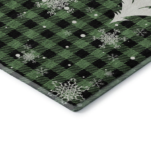 8' X 10' Green Black And Ivory Gingham Washable Area Rug With UV Protection