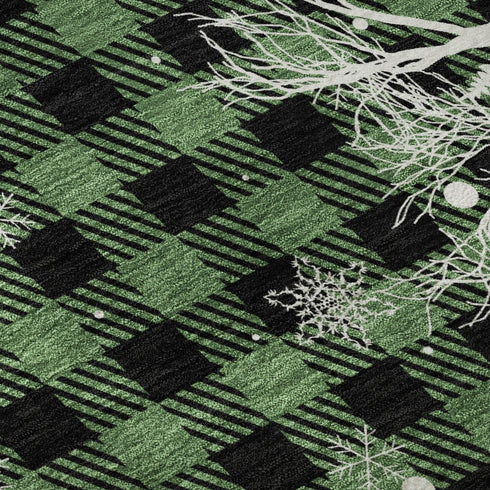 8' X 10' Green Black And Ivory Gingham Washable Area Rug With UV Protection