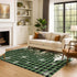 8' X 10' Green Black And Ivory Gingham Washable Area Rug With UV Protection
