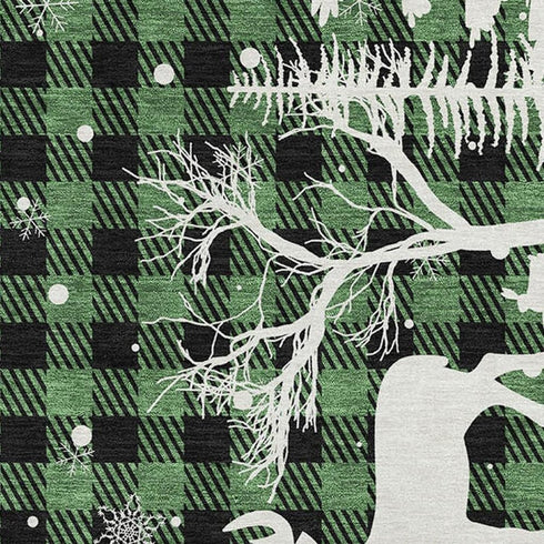 8' X 10' Green Black And Ivory Gingham Washable Area Rug With UV Protection