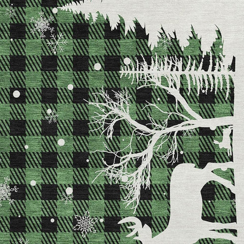 8' X 10' Green Black And Ivory Gingham Washable Area Rug With UV Protection