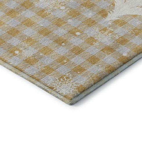 5' X 8' Gold Gray And Ivory Gingham Washable Area Rug With UV Protection