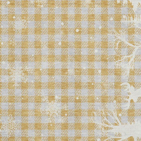 5' X 8' Gold Gray And Ivory Gingham Washable Area Rug With UV Protection
