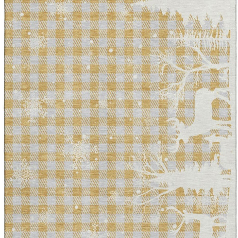 5' X 8' Gold Gray And Ivory Gingham Washable Area Rug With UV Protection