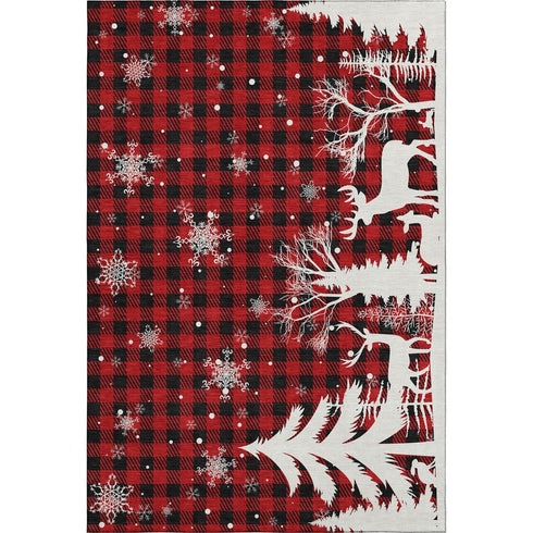 8' X 10' Red Black And Ivory Gingham Washable Area Rug With UV Protection