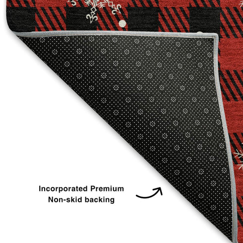 8' X 10' Red Black And Ivory Gingham Washable Area Rug With UV Protection