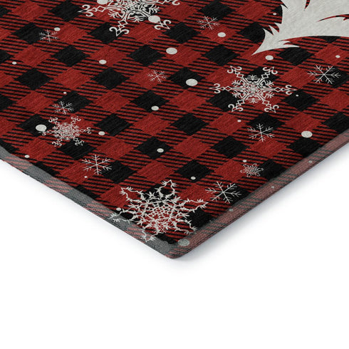 8' X 10' Red Black And Ivory Gingham Washable Area Rug With UV Protection