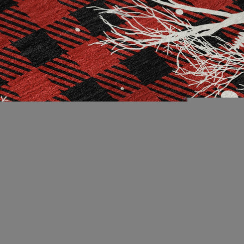 8' X 10' Red Black And Ivory Gingham Washable Area Rug With UV Protection