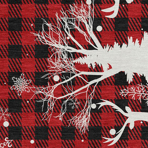 8' X 10' Red Black And Ivory Gingham Washable Area Rug With UV Protection