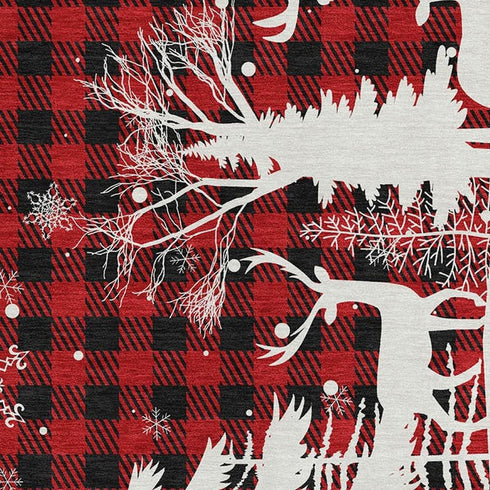 8' X 10' Red Black And Ivory Gingham Washable Area Rug With UV Protection