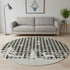 8' Taupe Black And Ivory Gingham Washable Round Rug With UV Protection