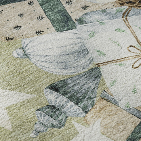 8' X 10' Artichoke Green Beige And Ivory Geometric Washable Area Rug With UV Protection