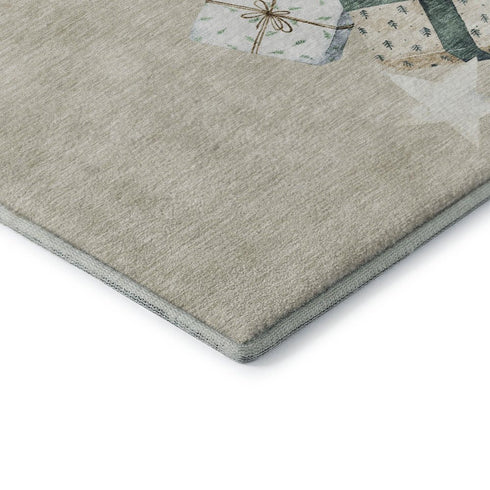 5' X 8' Beige Blue And Ivory Geometric Washable Area Rug With UV Protection