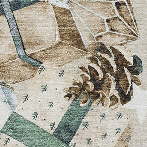 5' X 8' Beige Blue And Ivory Geometric Washable Area Rug With UV Protection