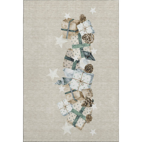8' X 10' Beige Blue And Ivory Geometric Washable Area Rug With UV Protection