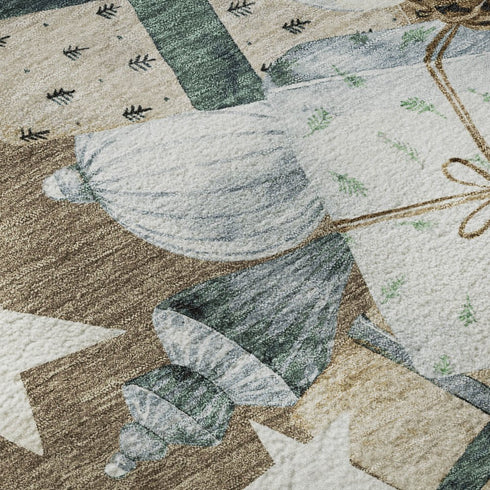 5' X 8' Brown Blue And Ivory Geometric Washable Area Rug With UV Protection