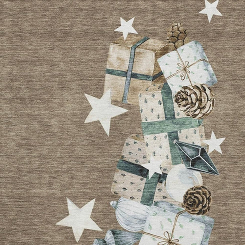 5' X 8' Brown Blue And Ivory Geometric Washable Area Rug With UV Protection