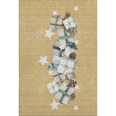 5' X 8' Gold Blue And Ivory Geometric Washable Area Rug With UV Protection