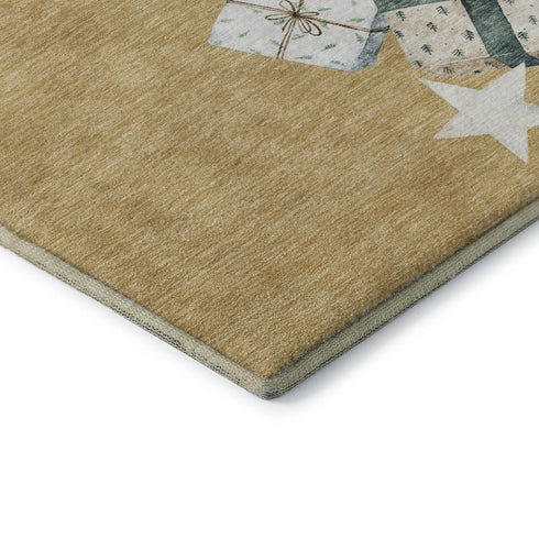 5' X 8' Gold Blue And Ivory Geometric Washable Area Rug With UV Protection