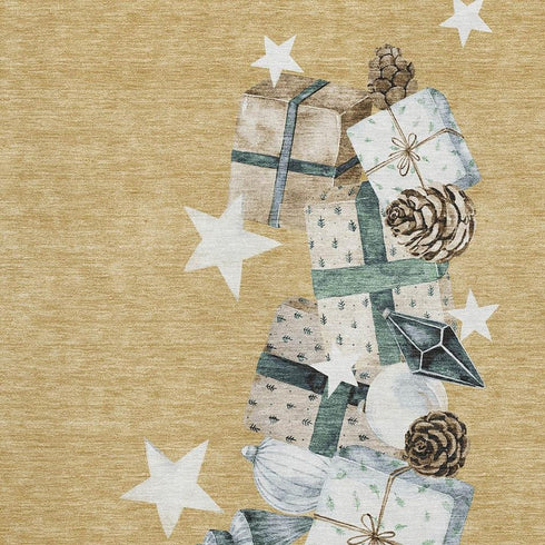 5' X 8' Gold Blue And Ivory Geometric Washable Area Rug With UV Protection