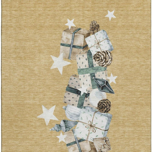 5' X 8' Gold Blue And Ivory Geometric Washable Area Rug With UV Protection