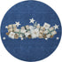 8' Navy Blue Beige And Ivory Geometric Washable Round Rug With UV Protection
