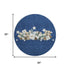 8' Navy Blue Beige And Ivory Geometric Washable Round Rug With UV Protection