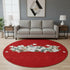 8' Red Beige And Ivory Geometric Washable Round Rug With UV Protection