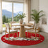 8' Red Beige And Ivory Geometric Washable Round Rug With UV Protection