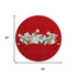 8' Red Beige And Ivory Geometric Washable Round Rug With UV Protection