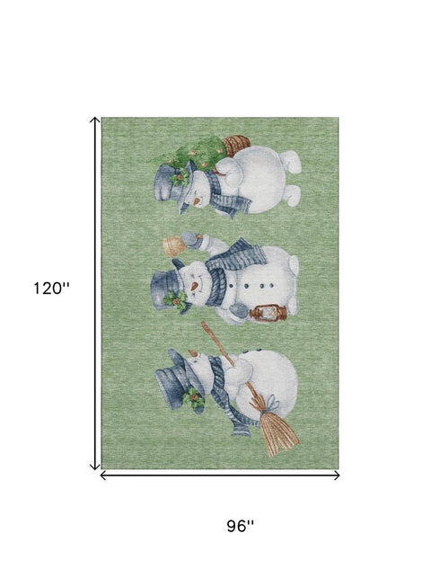 8' X 10' Artichoke Green Blue And Brown Geometric Washable Area Rug With UV Protection
