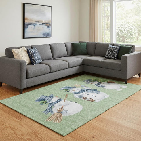 8' X 10' Artichoke Green Blue And Brown Geometric Washable Area Rug With UV Protection