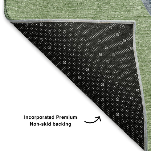 8' X 10' Artichoke Green Blue And Brown Geometric Washable Area Rug With UV Protection