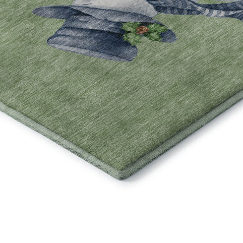 8' X 10' Artichoke Green Blue And Brown Geometric Washable Area Rug With UV Protection