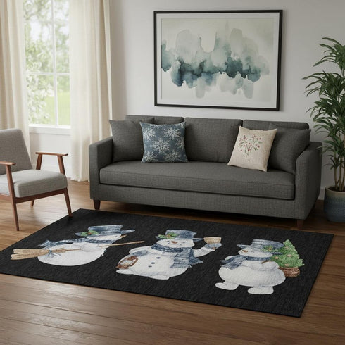 5' X 8' Black Blue And Brown Geometric Washable Area Rug With UV Protection