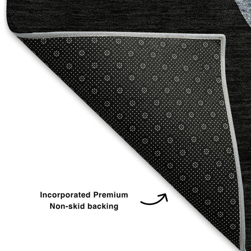 5' X 8' Black Blue And Brown Geometric Washable Area Rug With UV Protection