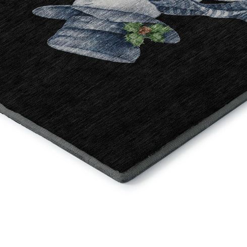 5' X 8' Black Blue And Brown Geometric Washable Area Rug With UV Protection
