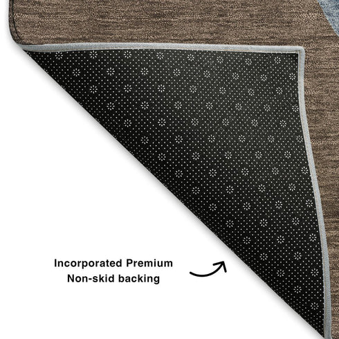 5' X 8' Brown Blue And Green Geometric Washable Area Rug With UV Protection
