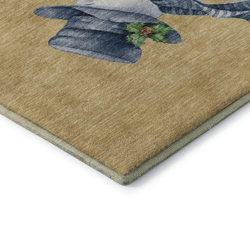 5' X 8' Gold Blue And Green Geometric Washable Area Rug With UV Protection