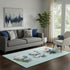 5' X 8' Sky Blue Green And Ivory Geometric Washable Area Rug With UV Protection