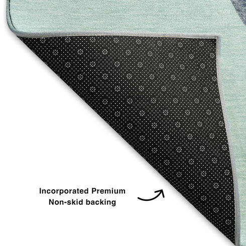 5' X 8' Sky Blue Green And Ivory Geometric Washable Area Rug With UV Protection