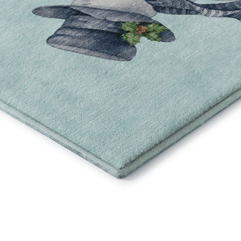 5' X 8' Sky Blue Green And Ivory Geometric Washable Area Rug With UV Protection