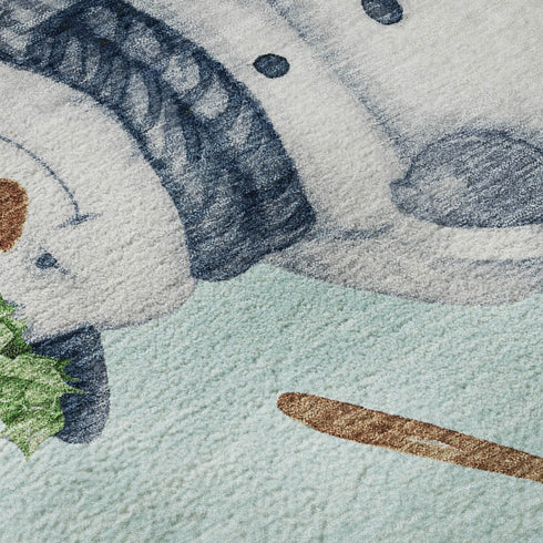 5' X 8' Sky Blue Green And Ivory Geometric Washable Area Rug With UV Protection