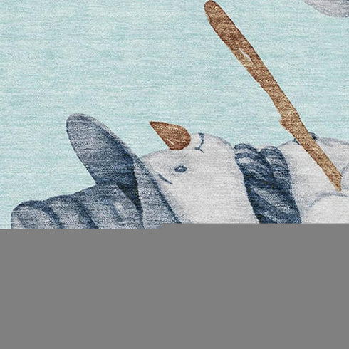 5' X 8' Sky Blue Green And Ivory Geometric Washable Area Rug With UV Protection