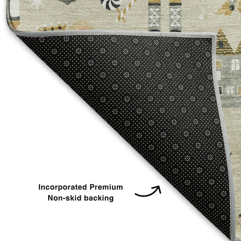 5' X 8' Beige Gold And Gray Floral Washable Area Rug With UV Protection