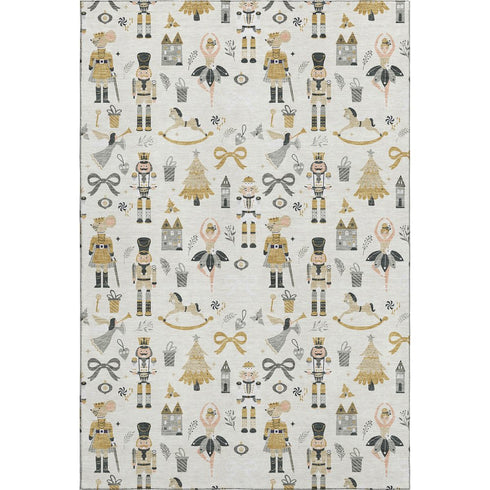 8' X 10' Ivory Gold And Gray Floral Washable Area Rug With UV Protection