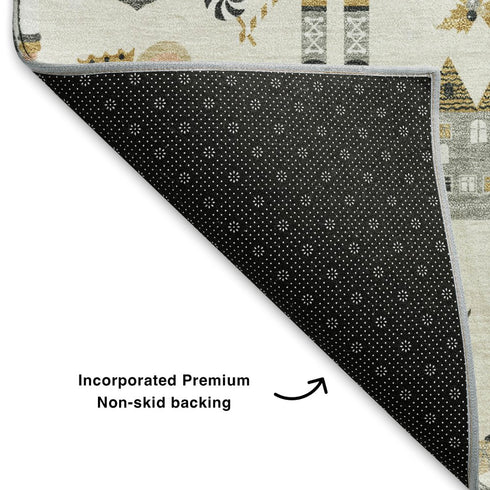 8' X 10' Ivory Gold And Gray Floral Washable Area Rug With UV Protection