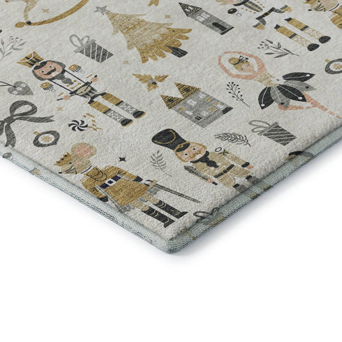 8' X 10' Ivory Gold And Gray Floral Washable Area Rug With UV Protection